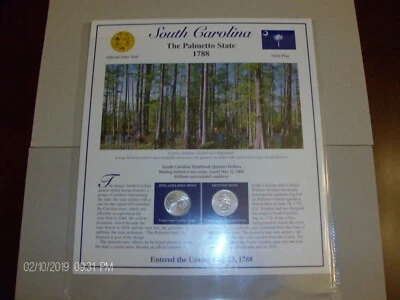 2000 S Carolina Postal Commemorative Society Statehood Quarter Collection Sheet - Image 1 of 2