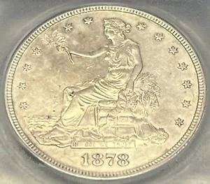 1878-S SILVER TRADE DOLLAR ICG AU58 CLEANED SPOT REMOVED #G214 - Picture 1 of 4