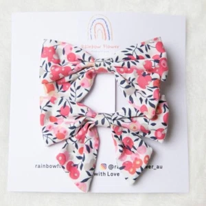 X2 Spring Floral toddler bow hair clips set, baby girl flower accessory party - Picture 1 of 14