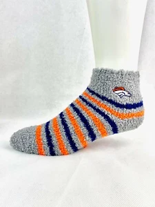 Denver Broncos Gray Orange & Navy Striped Cuffed Fuzzy Soft Sleep Socks - Picture 1 of 2