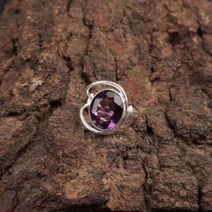 Anillo banda piedras preciosas amatista tamaño plata de ley 925 para niñas - Imagen 1 de 8