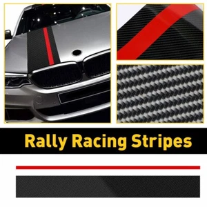 Universal Car Rally Racing Stripes Front Hood 5D Carbon Fiber Decal Wrap Sticker - Picture 1 of 12