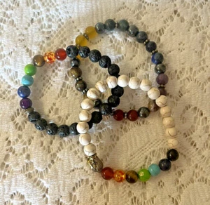 Chakra Bracelets Lot of 3 Lava Quartz Healing Stretch - Picture 1 of 5