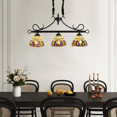 3-light Pendant Light Fixture Peacock Patterns Ceiling Light Adjustable Height - Image 1 of 4