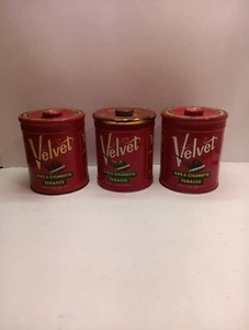 Velvet Tobacco Cans Lot Of 3 Round Metal Tin Knob Top Liggett & Myers Vintage - Picture 1 of 13