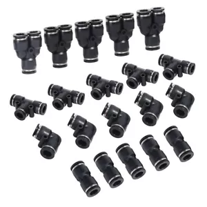 Push to Connect Fittings Nylon Air Line Pneumatic Kit Fits OD 3/8 Inch 20 Pcs - Picture 1 of 17