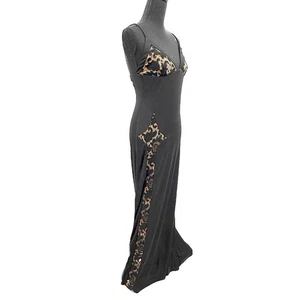 Maxi abito slip strega vintage funky pizzo trasparente inserti busto e davanti nylon nero - Foto 1 di 7