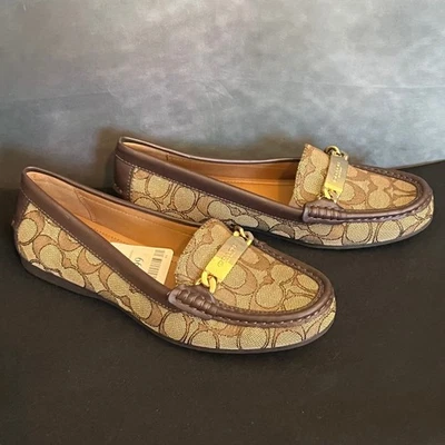 Mocasines Coach Signature C con monograma cadena dorada marrón para mujer talla 7 Foto 1 de 4