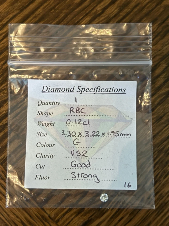 0.12ct Round Brilliant Cut Natural Diamond G color VS2 clarity 3.30x3.22x1.95mm - Image 1 of 1