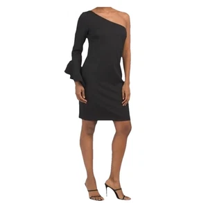 Trina Turk schwarz Kadinsky One Shoulder Glockenärmel Cocktailkleid Neu mit Etikett Gr. 2 - Bild 1 von 2