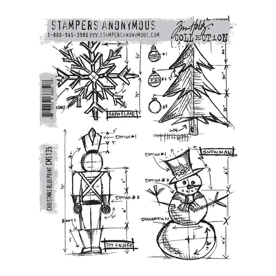 Juego de estampillas adhesivas de goma Tim Holtz Stampers Anonymous "PLAN DE NAVIDAD" Foto 1 de 1