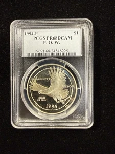 1994-P $1 P.O.W. Prisoner Of War Silver Dollar Proof PCGS PR68 DCAM #596 - Picture 1 of 6