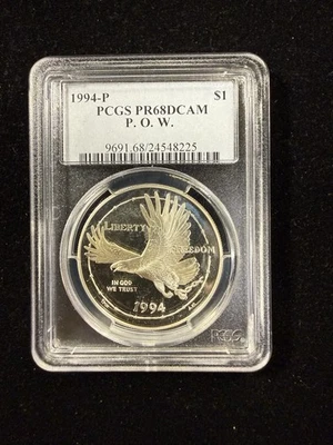 1994-P $1 P.O.W. Prisoner Of War Silver Dollar Proof PCGS PR68 DCAM #596 - Image 1 of 4