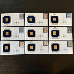 22kt Gold “Founding Fathers” replica stamps; Lot of 9. 1861-1870. - Picture 1 of 1