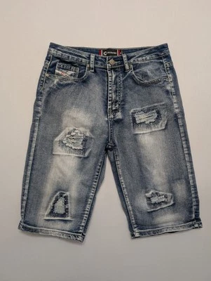 Vintage Akademiks Jean Shorts Boys 18 Blue Denim Distressed Skater Hiphop Y2K - Image 1 of 4