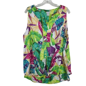 Chico's Top Colorful Sz 3 Sz XL Tropical Leaf Sleeveless with tie in front - Picture 1 of 7