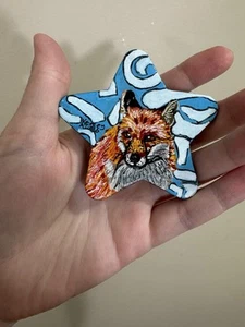 Original Kunst Fuchs Leinwand Stern Kühlschrankmagnet Größe 3" Kunstwerk - Bild 1 von 3