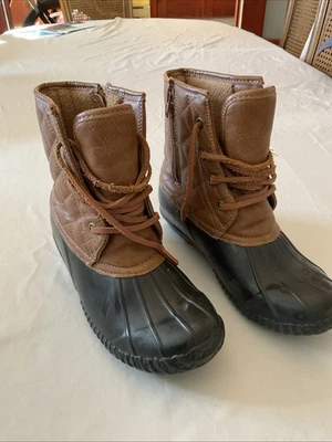 Stevies ~ Waterproof Rubber Rain Brown Duck Winter Boots ~ Girls Size 4 - Image 1 of 4