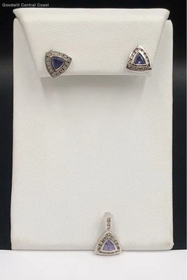 10K White Gold Earrings & Pendant Jewelry Set W/ Iolite Diamonds - Image 1 of 4