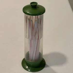 Soporte dispensador de pajitas de plástico verde aguacate retro vintage años 50 - 60 - Imagen 1 de 11