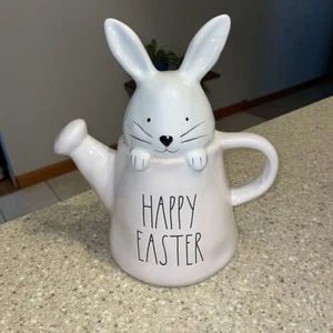 Rae Dunn Bunny “Happy Easter“ Pink Watering Can Easter Decor New - Picture 1 of 3
