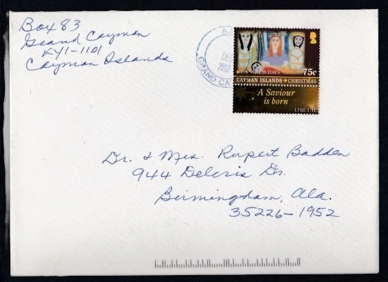 CAYMAN ISLANDS Commercial Cover Grand Cayman to Birmingham 12 Dec. 2012 cancel - Image 1 of 1