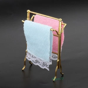 1:12 Accessories Scale Dollhouse Miniature Bathroom Towels Rack Set Furniture - Picture 1 of 6