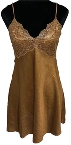 Victoria’s Secret Women’s Brown Satin Sparkled Floral Laced Night Slip Dress M - Picture 1 of 18