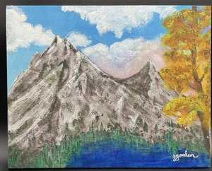 Quadro acrilico originale "Tramonto di montagna" 8x10, firmato, non incorniciato - Foto 1 di 2