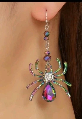 Colorful Spider Pearl Crystal Dangle Earrings Hook Women Halloween Jewelry Gift - Image 1 of 3