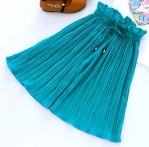 Girl's pants Cropped Ruffle Pants blue teal see through lined size 3-4t cute - Picture 1 of 9