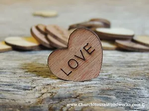 100 qty 1" LOVE Wood Hearts Table Confetti Wooden Wedding Decor Embellishments - Picture 1 of 2