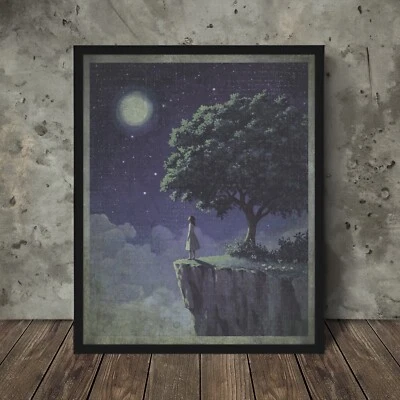 STARGAZER MOON GIRL Wall Art Print, Retro Celestial Full Moon Astronomy Poster - Image 1 of 4
