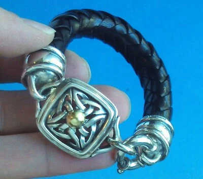 BRAZALETE NUDO CELTA CUERO PLATA ESTERLINA CORDÓN BARRY KIESELSTEIN MUÑECA 5 1/2" Foto 1 de 4