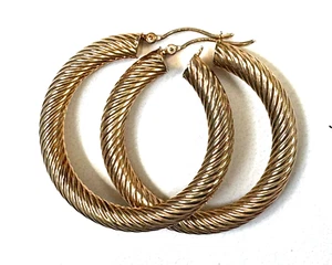 925 Sterling Sterling Vintage 14K Gold Filled large hoop JJT Italy Earrings - Picture 1 of 9