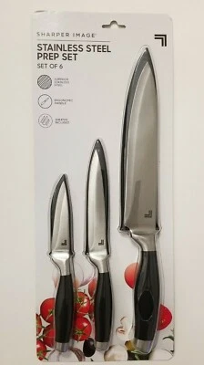 Sharper Image 6-Piece Prep Knife Set CHEF + UTILITY + PARING w/ Sheath ** NEW ** - Image 1 of 2