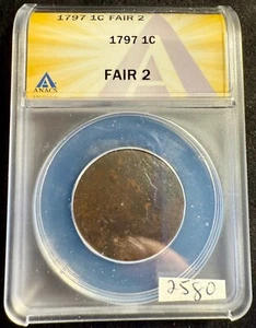 1797 DRAPED BUST LARGE Cent 1C FA2 Fair F 2 ANACS Family Estate Coin 2580 - Picture 1 of 4