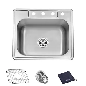 JASSFERRY 4Hole Drop in Kitchen Sink 25 inch 18 Gauge Stainless Steel 25"x22"x9" - Picture 1 of 7