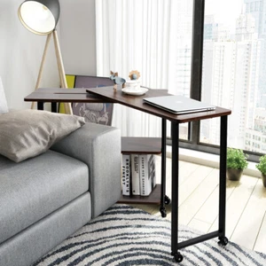 Sofa Side Table 360° Rotating Bookcase End Table w/Open Storage Shelves & Wheels - Picture 1 of 12