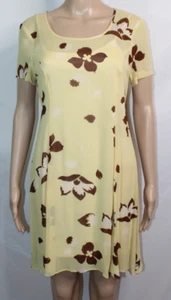Betsey Johnson gelb braun Blumen durchsichtig Kleid Schlupffutter hinten zum Binden neu ohne Etikett PP - Bild 1 von 13