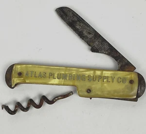 Vintage Atlas Plumbing Supply Pocket Knife Detroit Mich Camillus Cork Screw - Picture 1 of 11