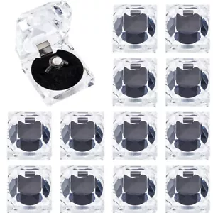 Clear Crystal Ring Gift Boxes Earrings Jewelry Storage Black Box 12PCS - Picture 1 of 9
