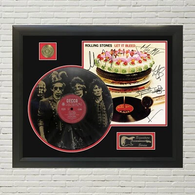 Rolling Stones Laser Etched Black Vinyl Record Reproduction Signed LP Display - Image 1 of 4