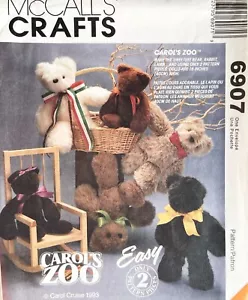 1990er McCall's Carol's Zoo Bär, Kaninchen, Lamm Muster 6907 Größe 16" groß UNGESCHNITTEN - Bild 1 von 2