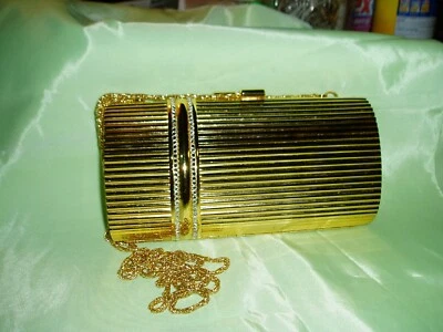 Impresionante BOLSO DE NOCHE / Hombro / Bolso de mano vintage tono dorado y cristal AB Foto 1 de 4