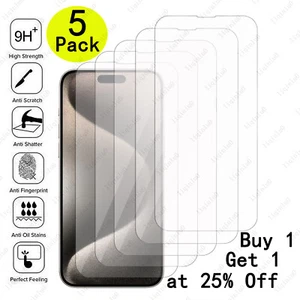 5-Pack For iPhone 14 13 12 11 X Pro Max SE Tempered GLASS Screen Protector Lot - Picture 1 of 5