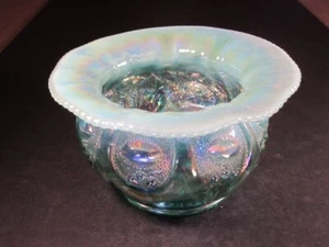 Fenton Singleton Bailey Farmyard Jeweled Heart Aqua Opal Carnival Glass Spittoon - Picture 1 of 8
