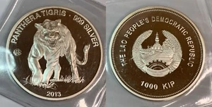 LAOS 2013 SILVER 1000 KIP PANTHERA TIGRIS COIN - Picture 1 of 2