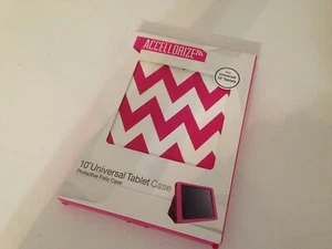 Accellorize 10" Universal Tablet Protective Folio Case Pink/White Stripes NEW!!! - Picture 1 of 2