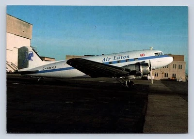 AIR LUTON DOUGLAS DC-3 DAKOTA AIRCRAFT POSTCARD AIRPLANE AIRLINE AVIATION G-AMHJ - Image 1 of 2